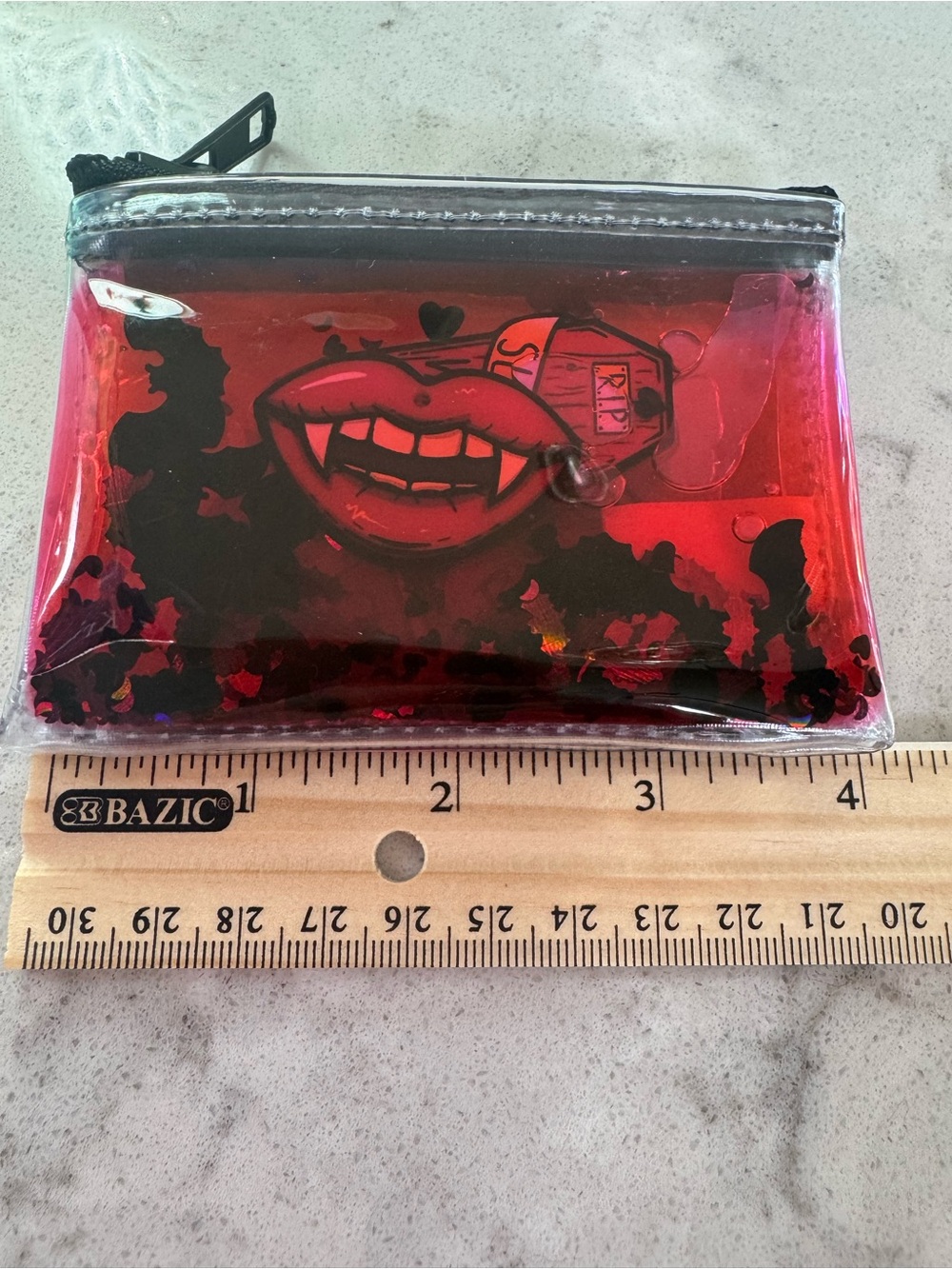 Electric Bubblegum Vampire Themed Liquid Glitter Coin Purse Made in USA - Picture 5 of 6